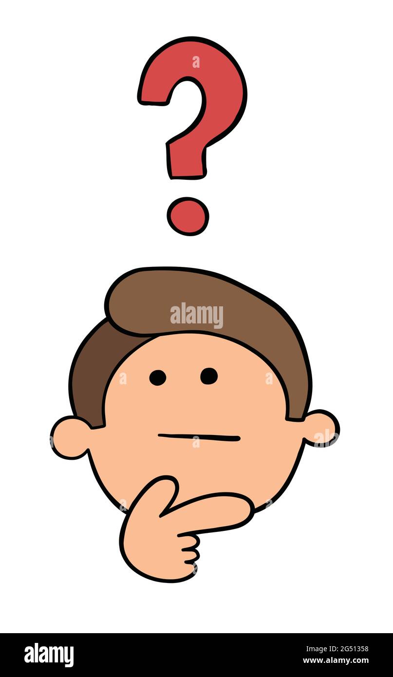 Cartoon man thinks, vector illustration. Colored and black outlines. Stock Vector