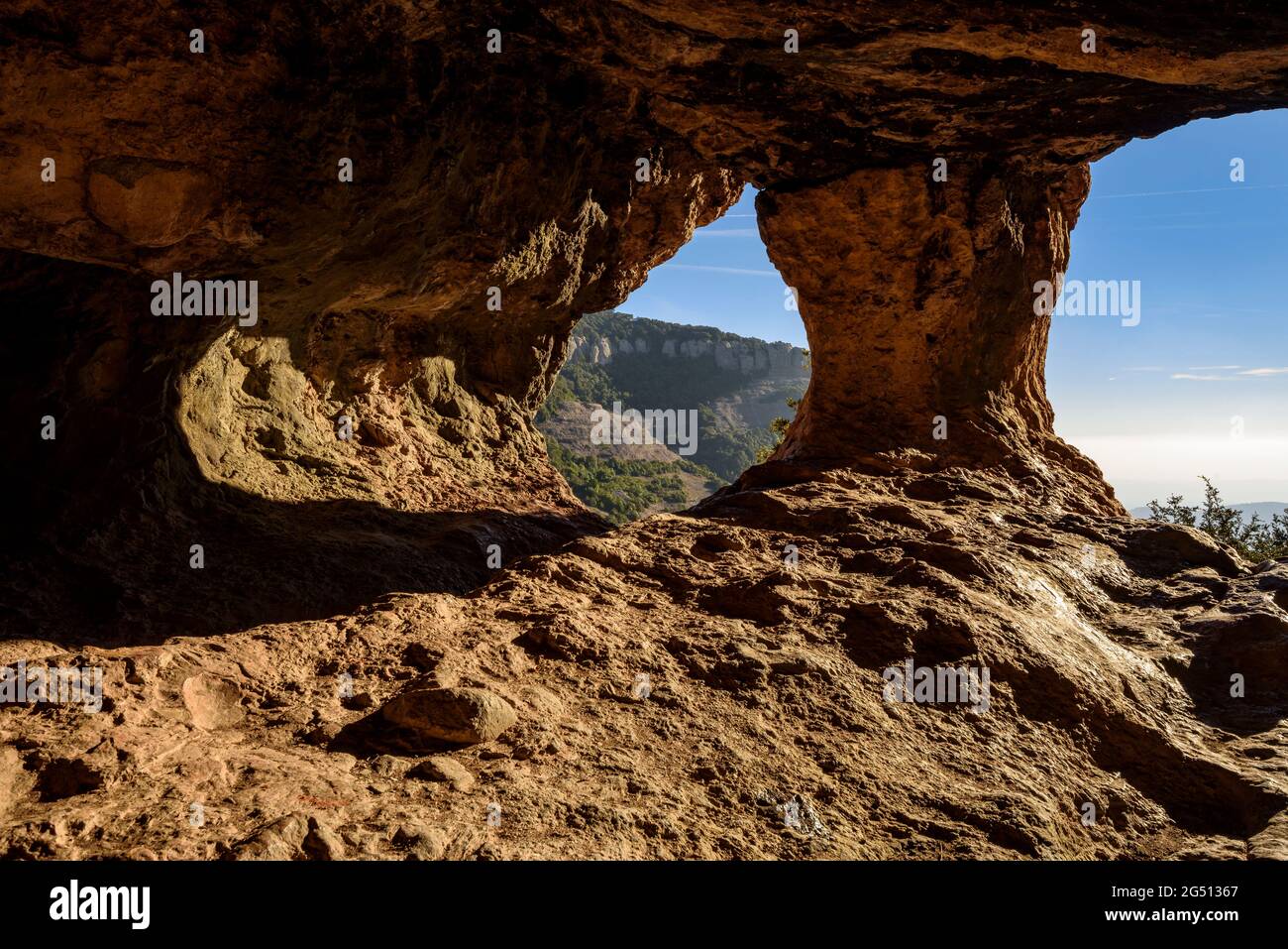 Inside the Ses Corts cave, in the Sant Llorenç del Munt i l'Obac Natural Park (Vallès Occidental, Barcelona, Catalonia, Spain) Stock Photo