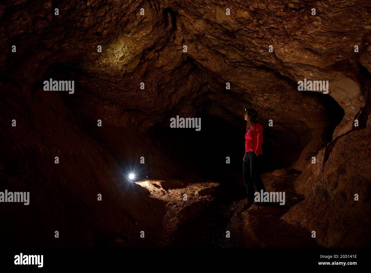 Interior of the Simanya cave, in the Sant Llorenç del Munt i l'Obac Natural Park (Vallès Occidental, Barcelona, Catalonia, Spain) Stock Photo