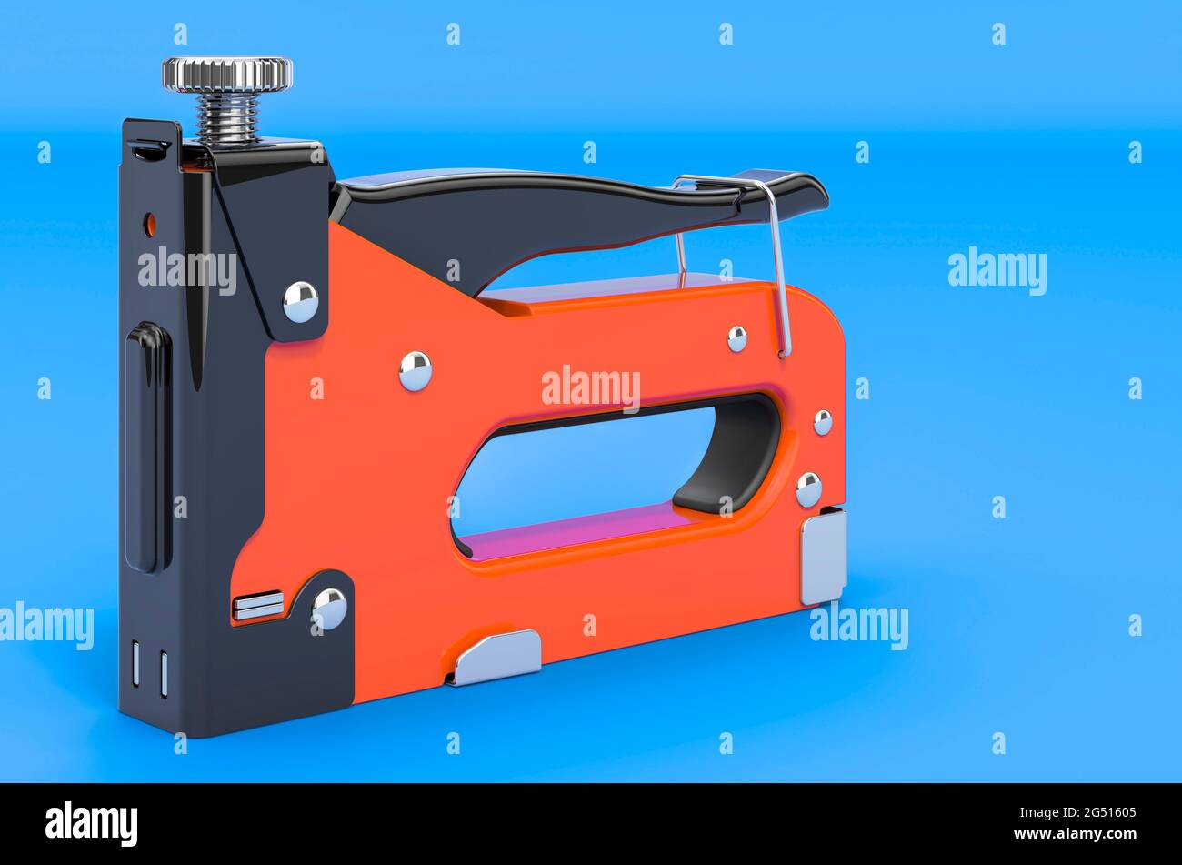 Staple gun on blue background, 3D rendering Stock Photo Alamy