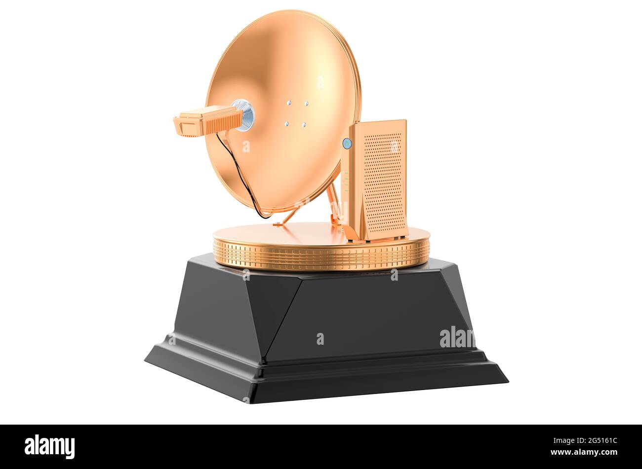 Satellite dish golden award concept. 3D rendering isolated on white ...