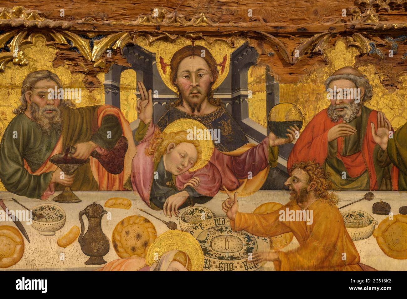 Solsona Museum. Space dedicated to Gothic art. Altarpiece of the Last Supper in the church of Santa Constança de Linya, in Navès (Catalonia, Spain) Stock Photo