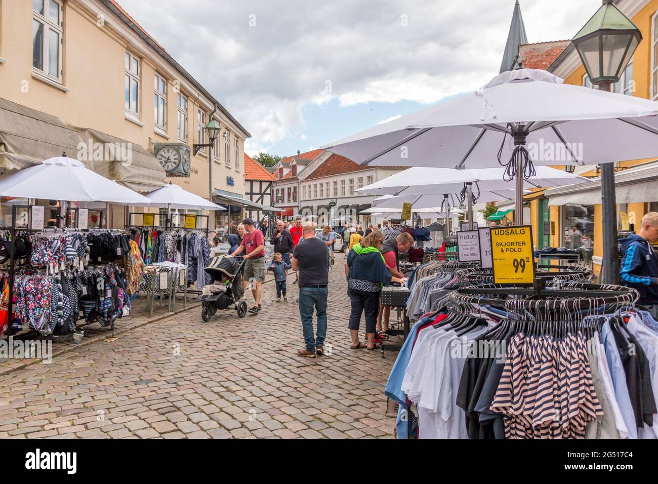 Ebeltoft, Denmark - 20 July 2020: Many people on the old pedestrian street,  People are out shopping, shops along the pedestrian street Stock Photo -  Alamy
