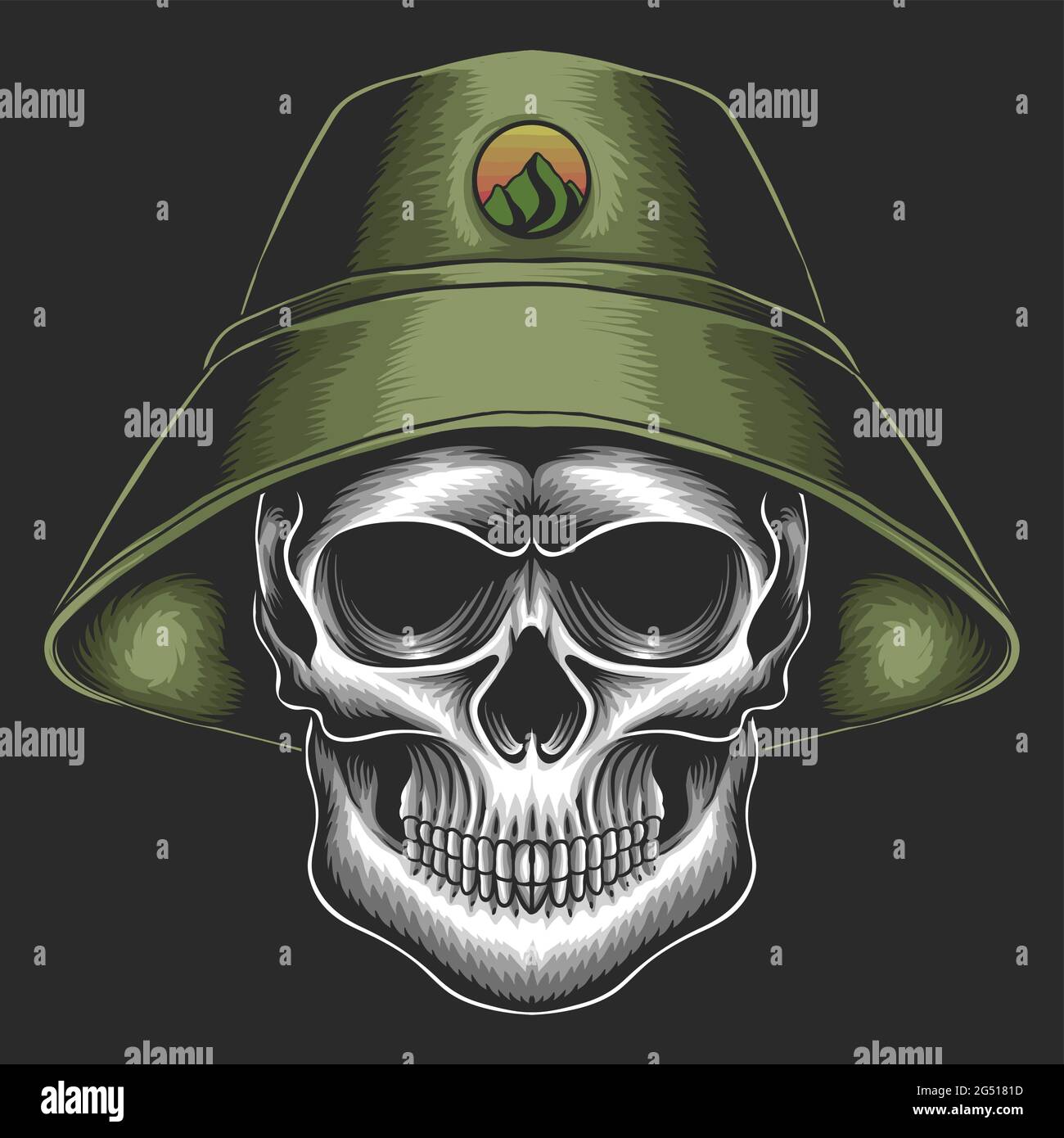 Skull bucket hat vector illustration Stock Vector