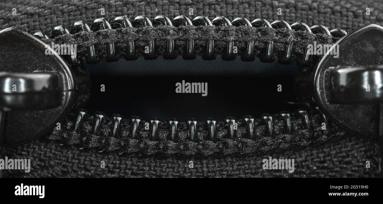 Creative textile background banner with bag zipper close-up, copy space Stock Photo