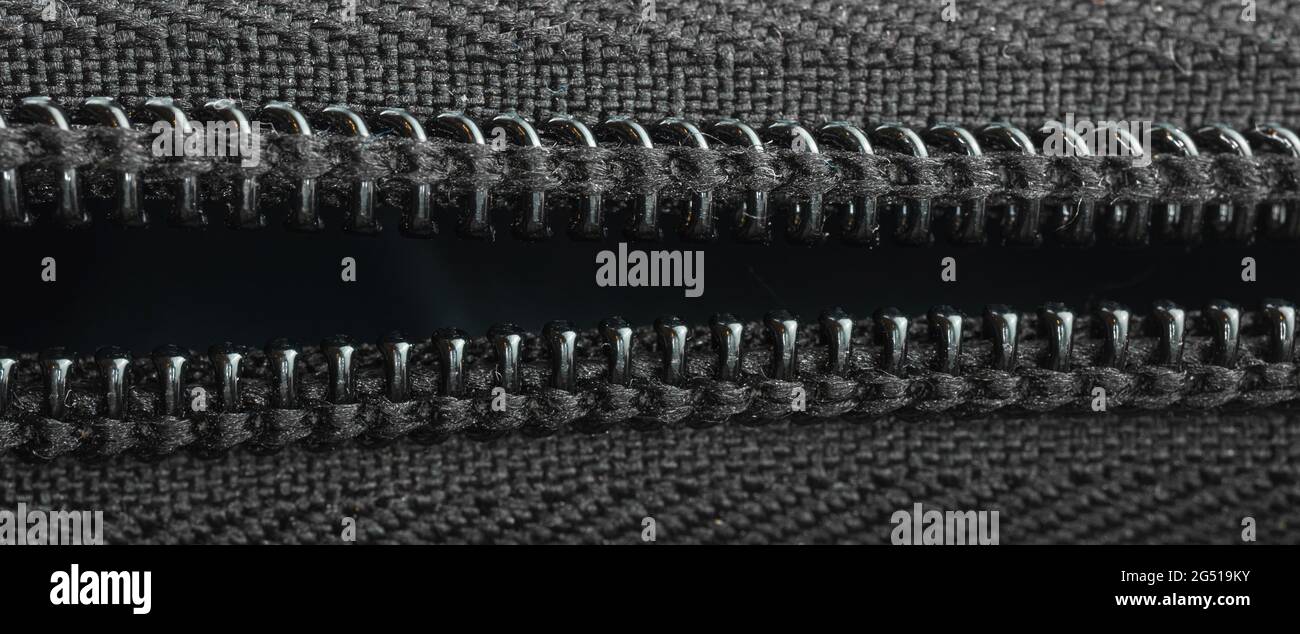 Open zipper on a black backpack, close-up textile, banner Stock Photo ...