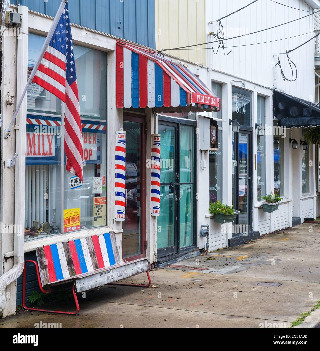 NEW ORLEANS, LA, USA  - JUNE 23, 2021: Red, White and Blue themed Family Barber Shop in Uptown neighborhood Stock Photo