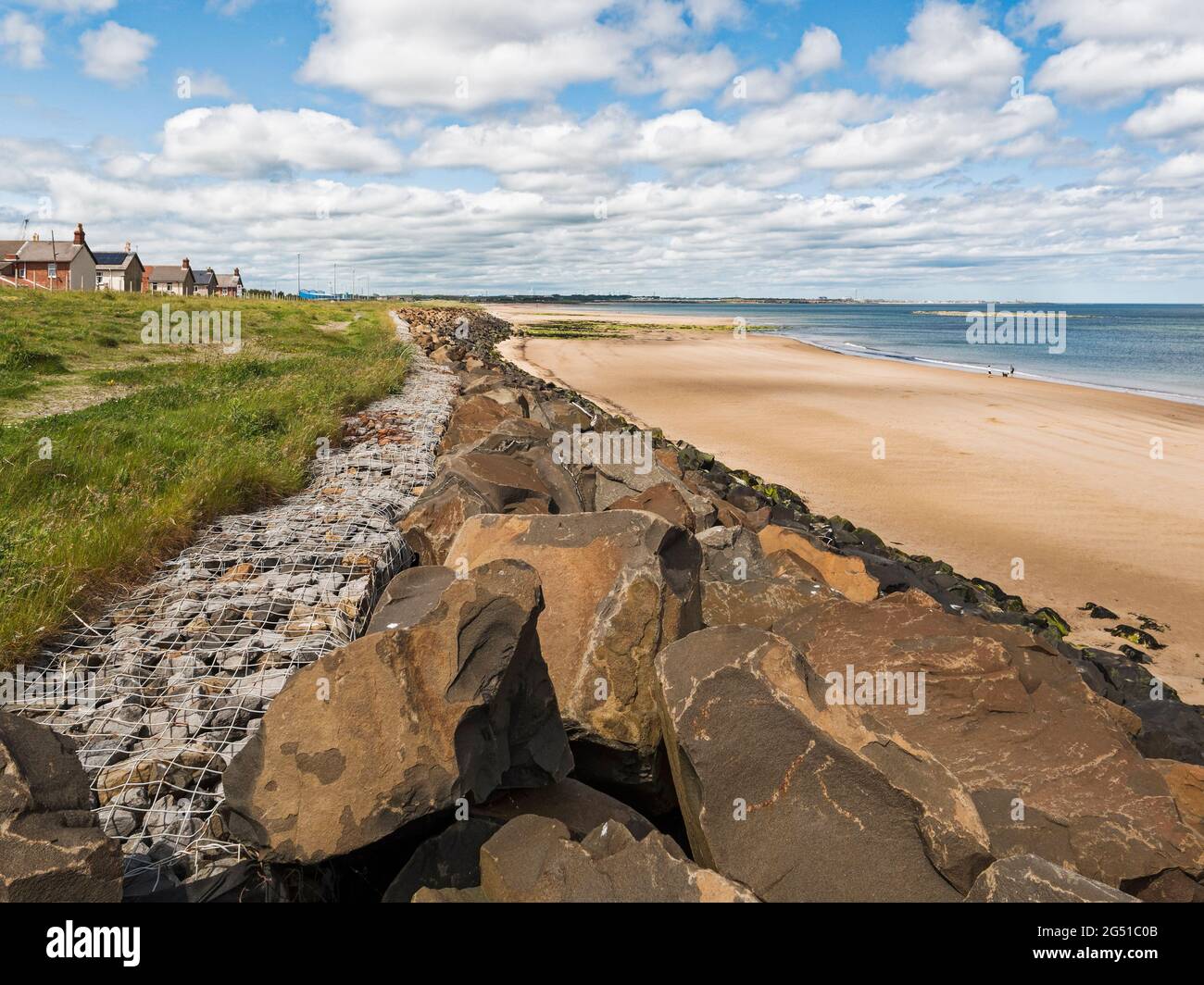 Boulders used to help reduce erosion at North Blyth to Cambois, Northumberland, UK Stock Photo