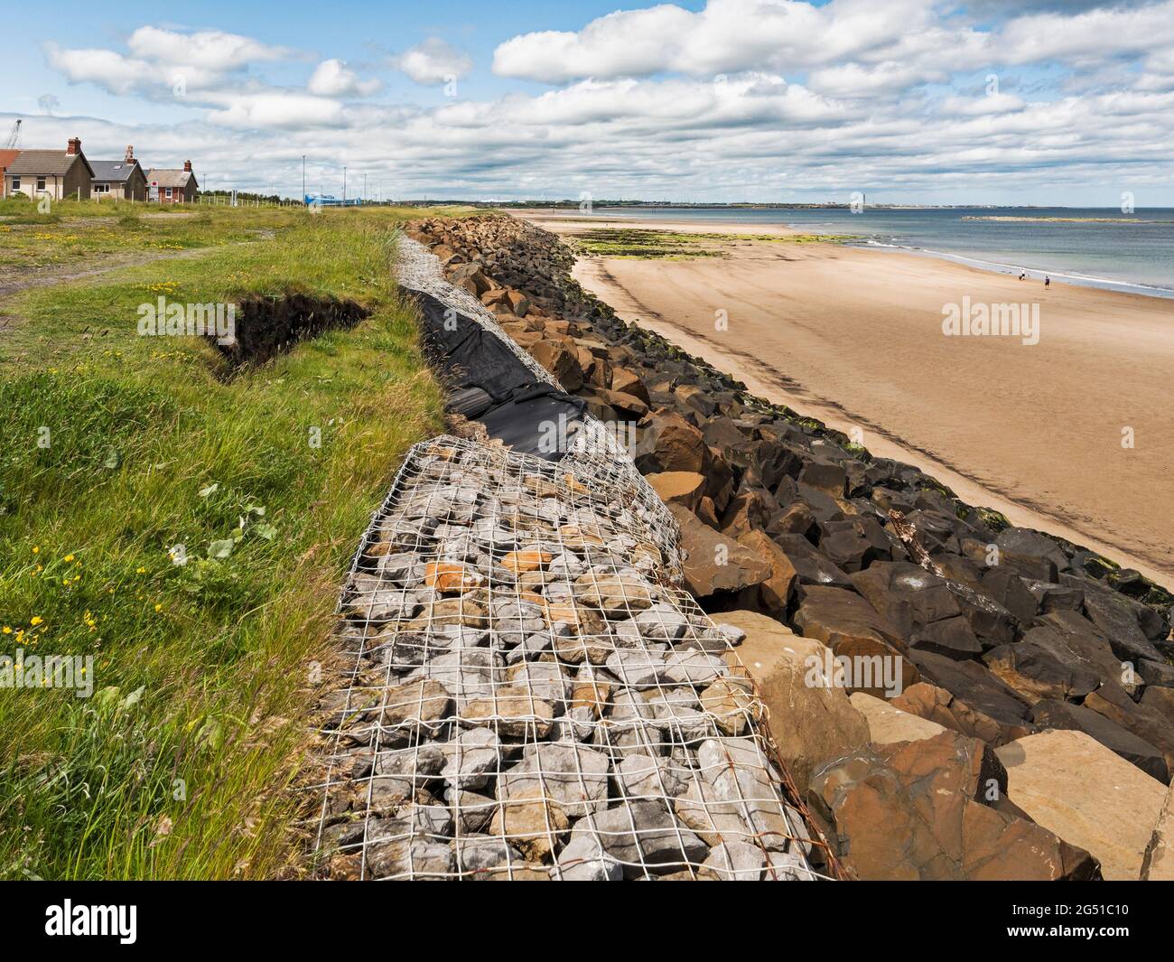 Boulders used to help reduce erosion at North Blyth to Cambois, Northumberland, UK Stock Photo