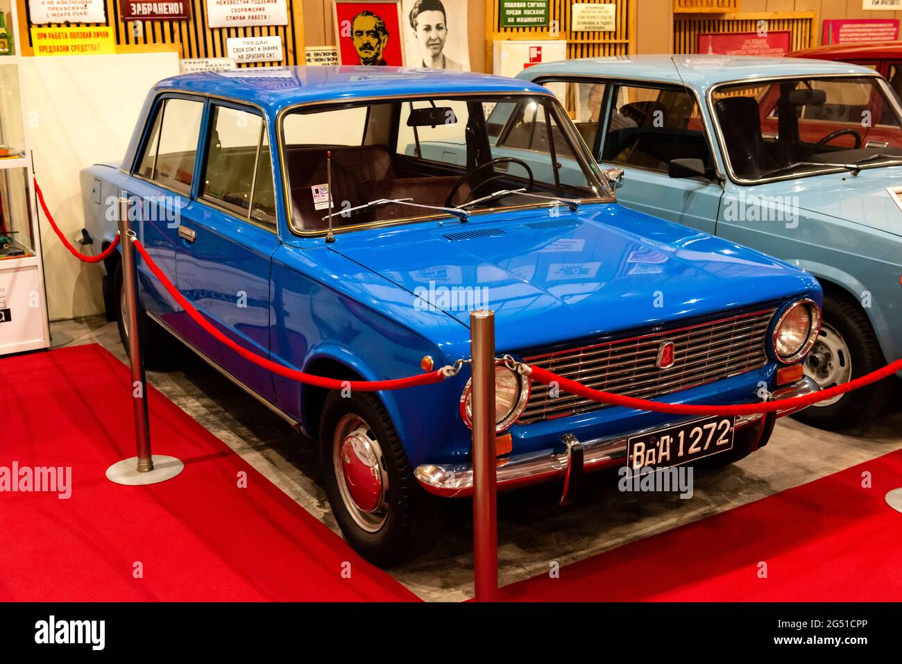 Car museum. Russian car LADA 2101 or VAZ 2101 Zhiguli from the 1980s on display at the Cars of Socialism museum in the town of Peshtera, Bulgaria, Eastern Europe Stock Photo