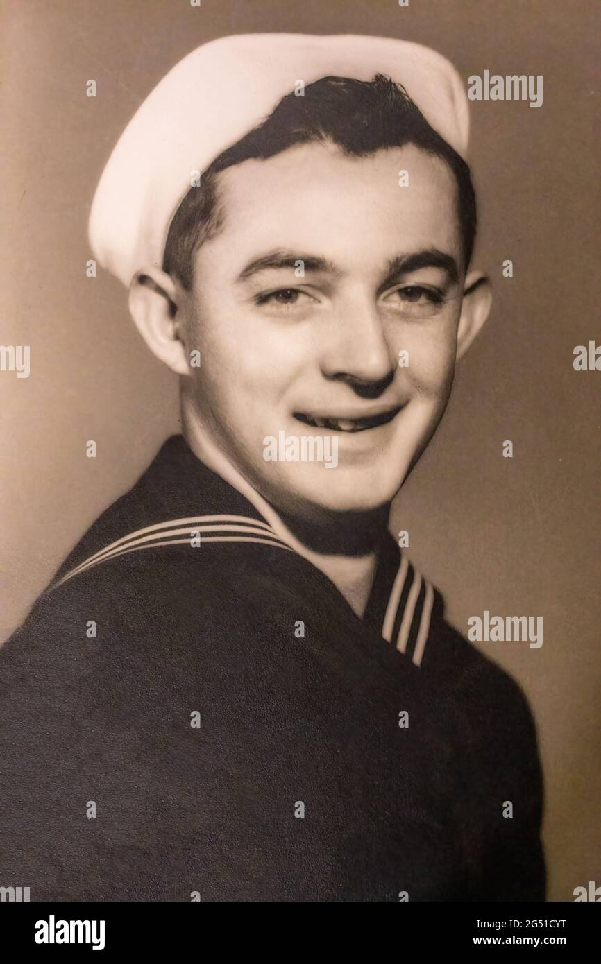 Portrait of a man in his navy uniform taken in Chicago in 1943. Stock Photo