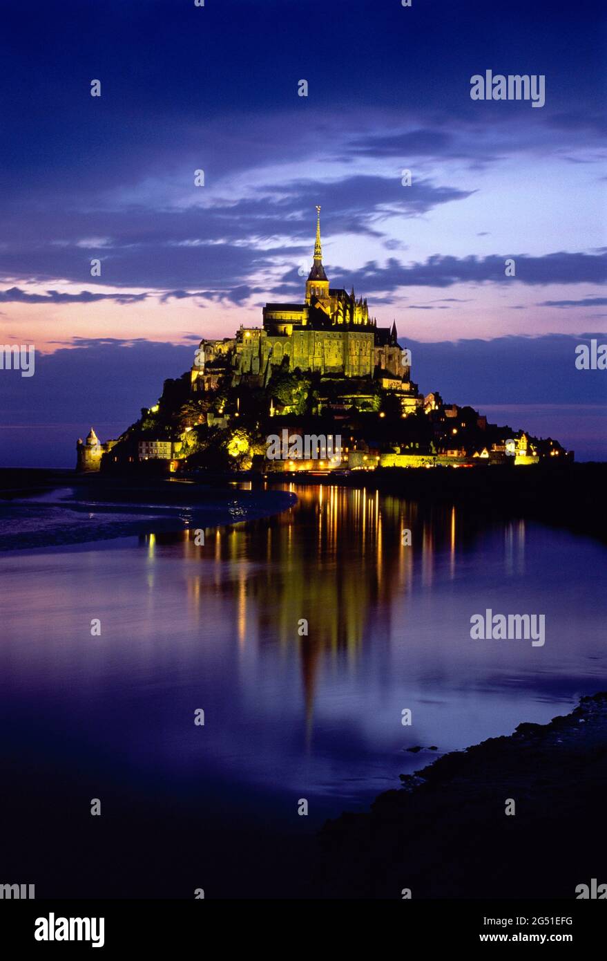 Mont Saint-Michel at dusk, Normandy, France Stock Photo