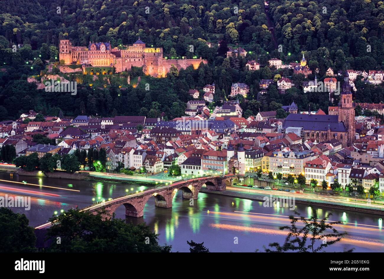 Aerial view of old town of Heidelberg and Neckar River, Baden-Wurttemberg, Germany Stock Photo