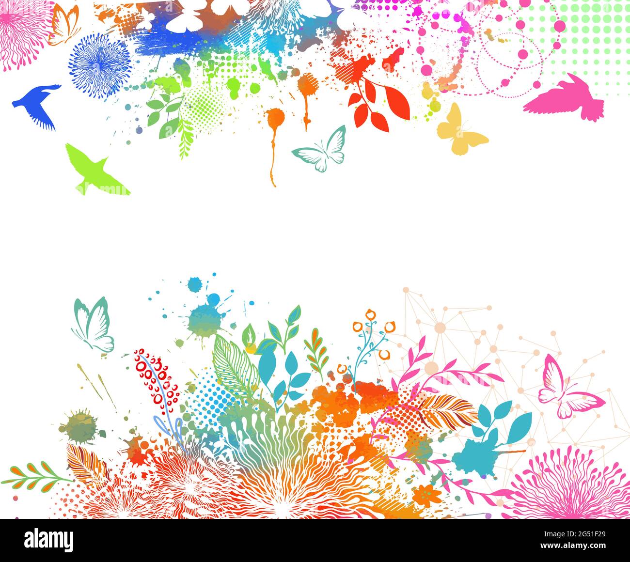 Multicolored floral abstraction background with blots. Vector illustration Stock Vector