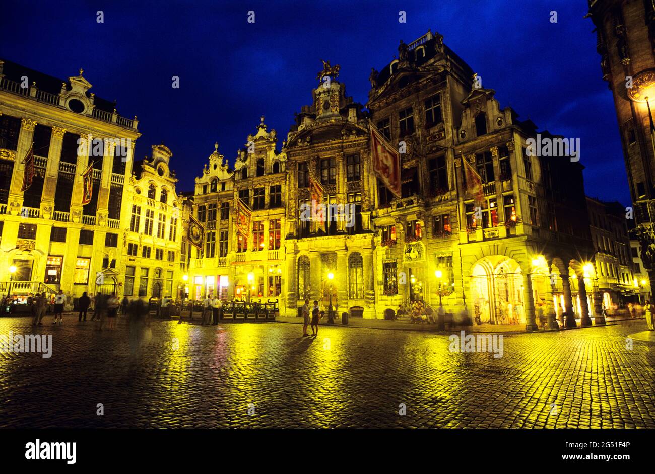 Guildhalls surrounding the Grand Place at night, Brussels, Belgium Stock Photo