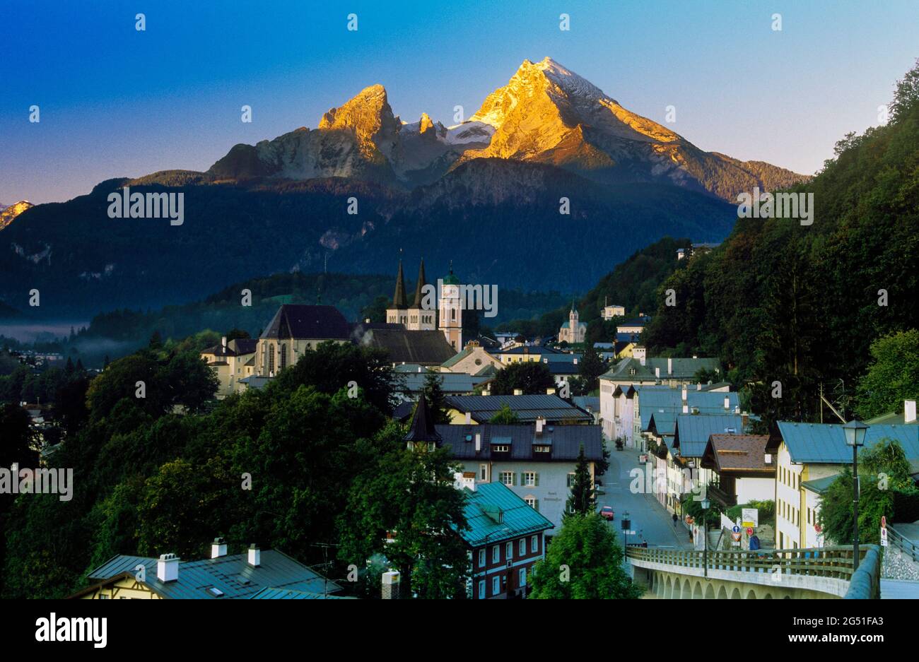 Town of Berchtesgaden and the Watzmann mountain, Bavaria, Germany Stock Photo