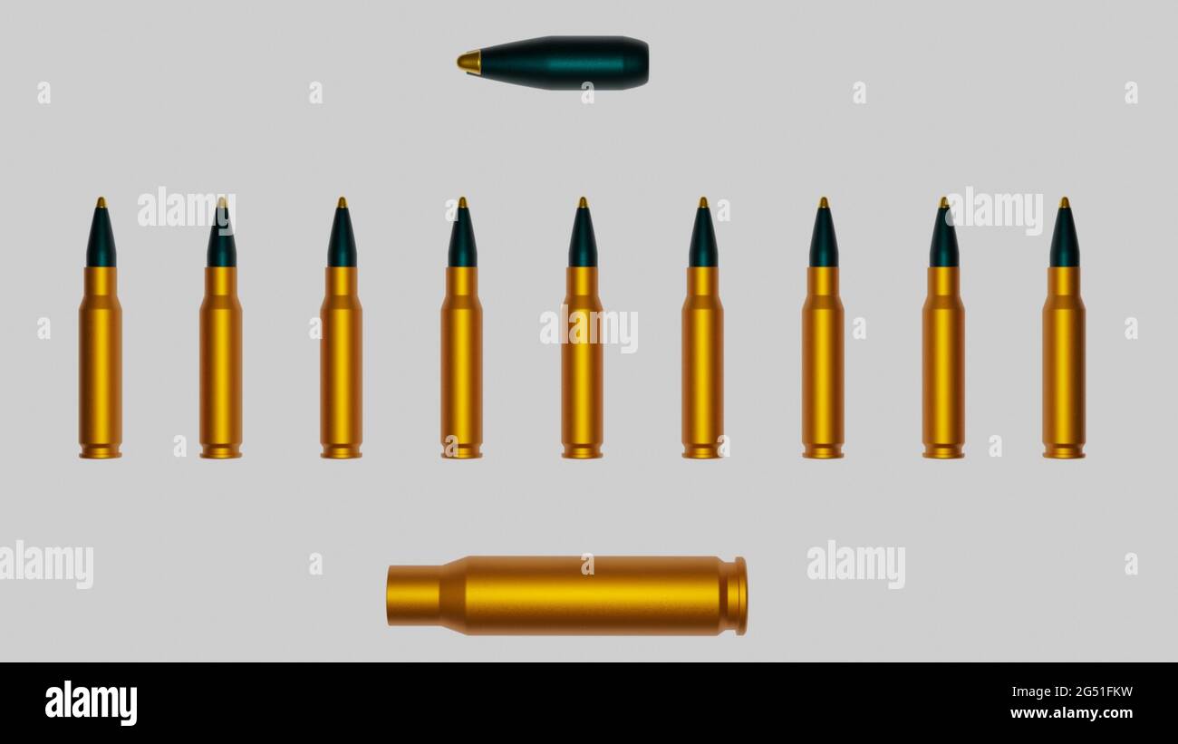 Illustration of parts of ammunition isolated on a white background