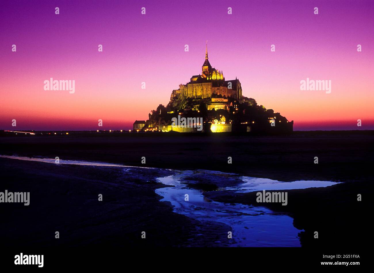 View of Mont Saint Michel in dusk, Normandy, France Stock Photo