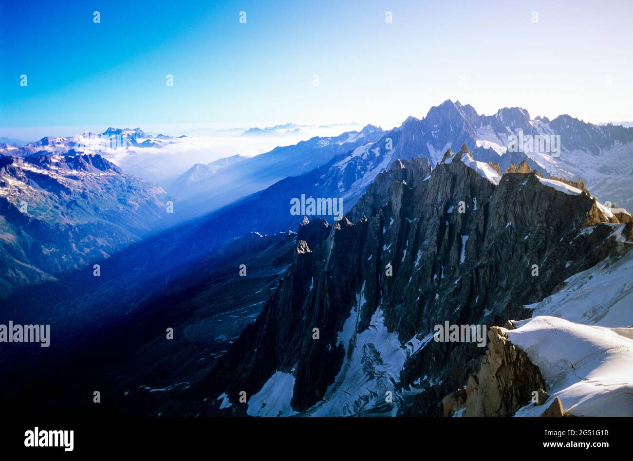 View of mountains in winter, Mont Blanc Area, France Stock Photo