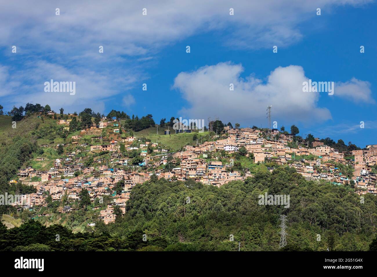 Poor neighborhoods on the slopes of the city of Medellin, Colombia