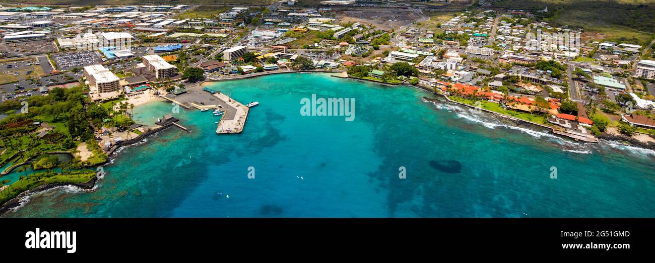 Aerial view of coastline along Kailua Kona, Hawaii, USA Stock Photo