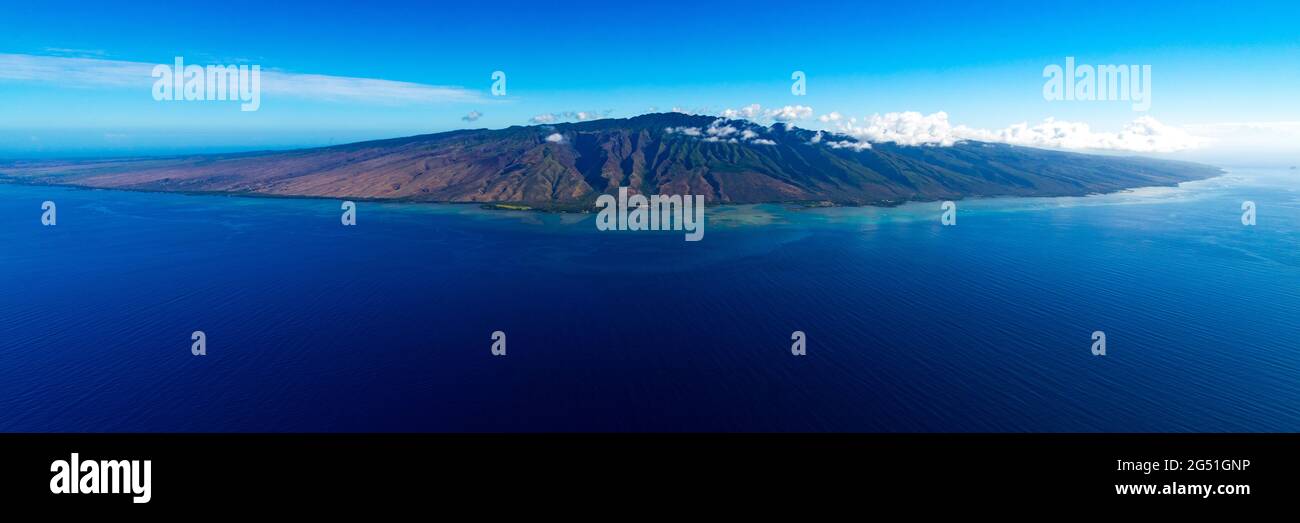 Aerial view of majestic Molokai in blue ocean, Hawaii, USA Stock Photo