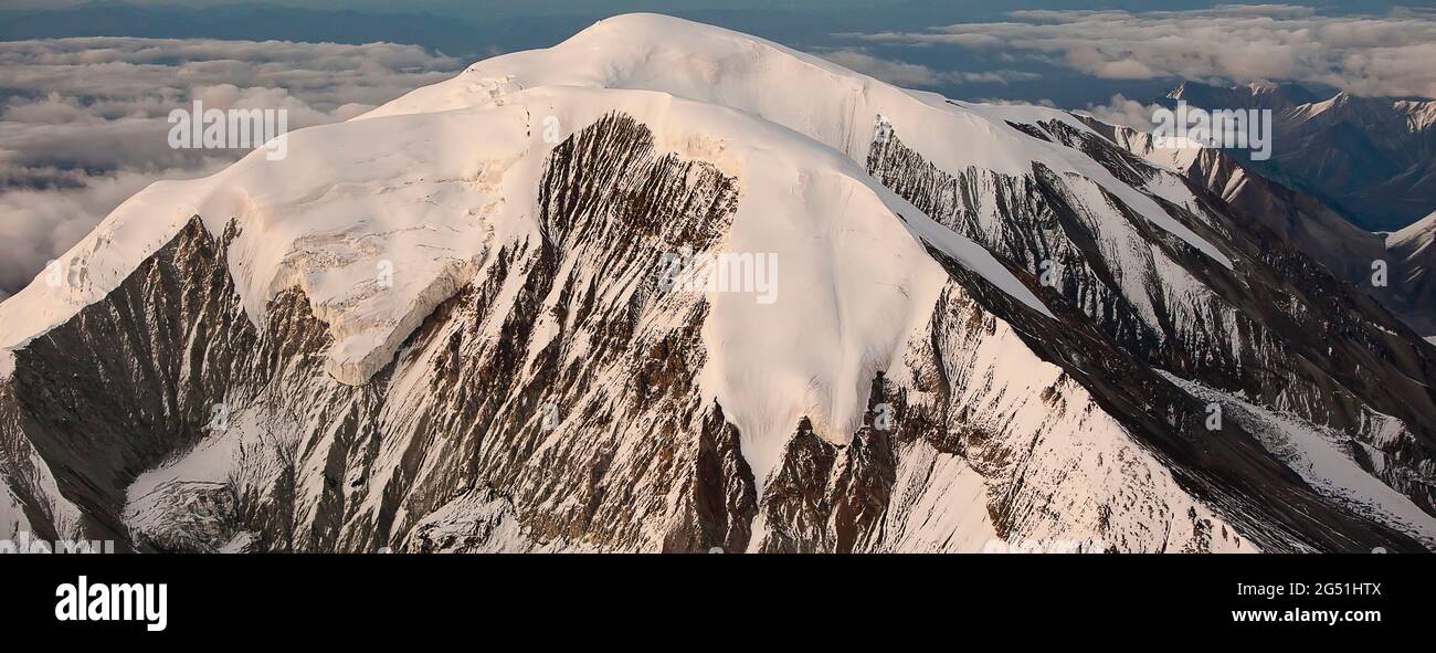 Snowcapped mountain peak at sunset, Denali, Alaska, USA Stock Photo