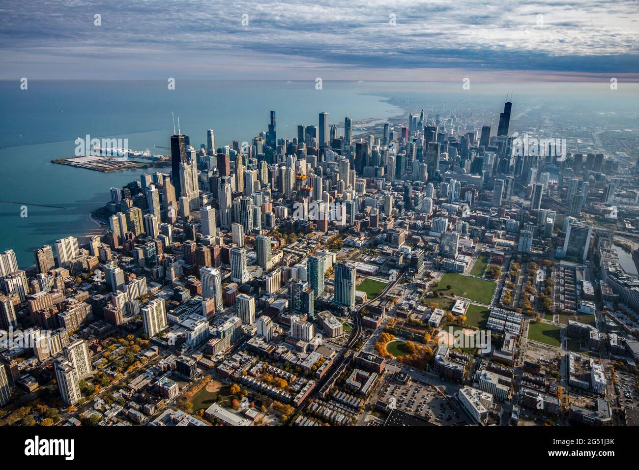 Aerial cityscape with downtown, Chicago, Illinois, USA Stock Photo