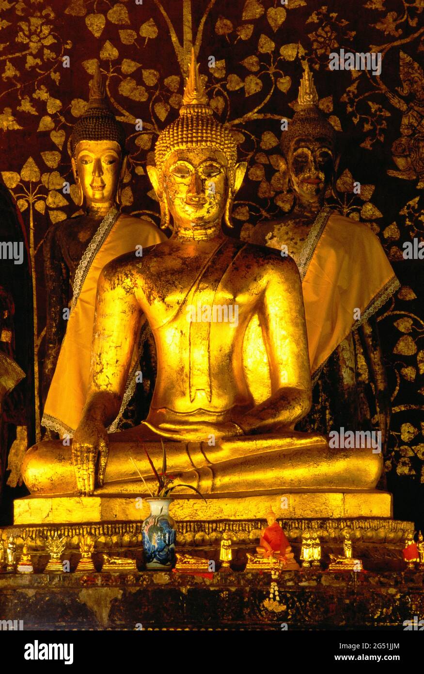 Golden Buddha statue inside of Wat Phra That Lampang Luang temple, Lampang, Thailand Stock Photo