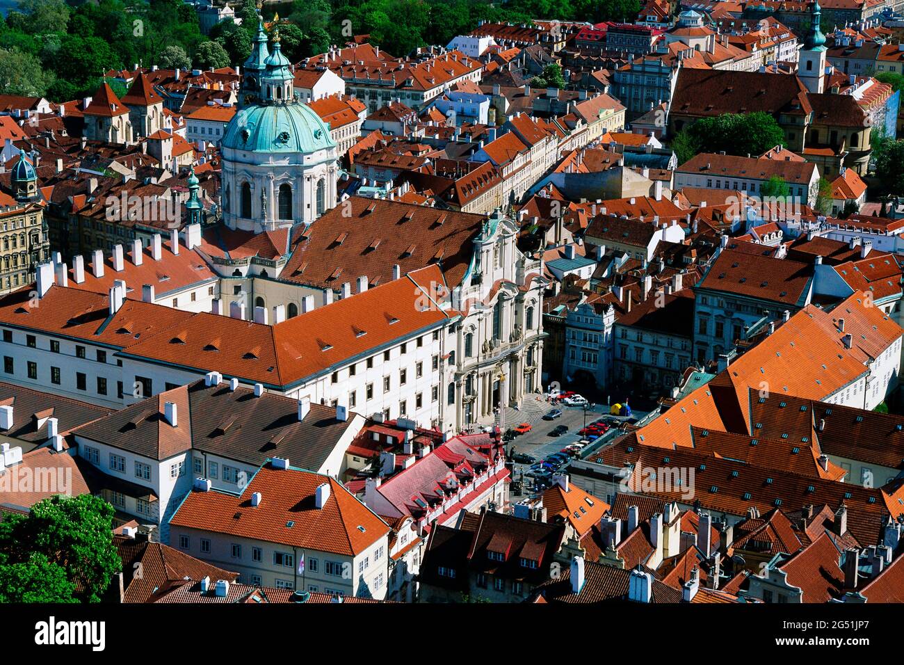 High angle view of Mala Strana and Saint Nicholas Church, Prague, Czech Republic Stock Photo