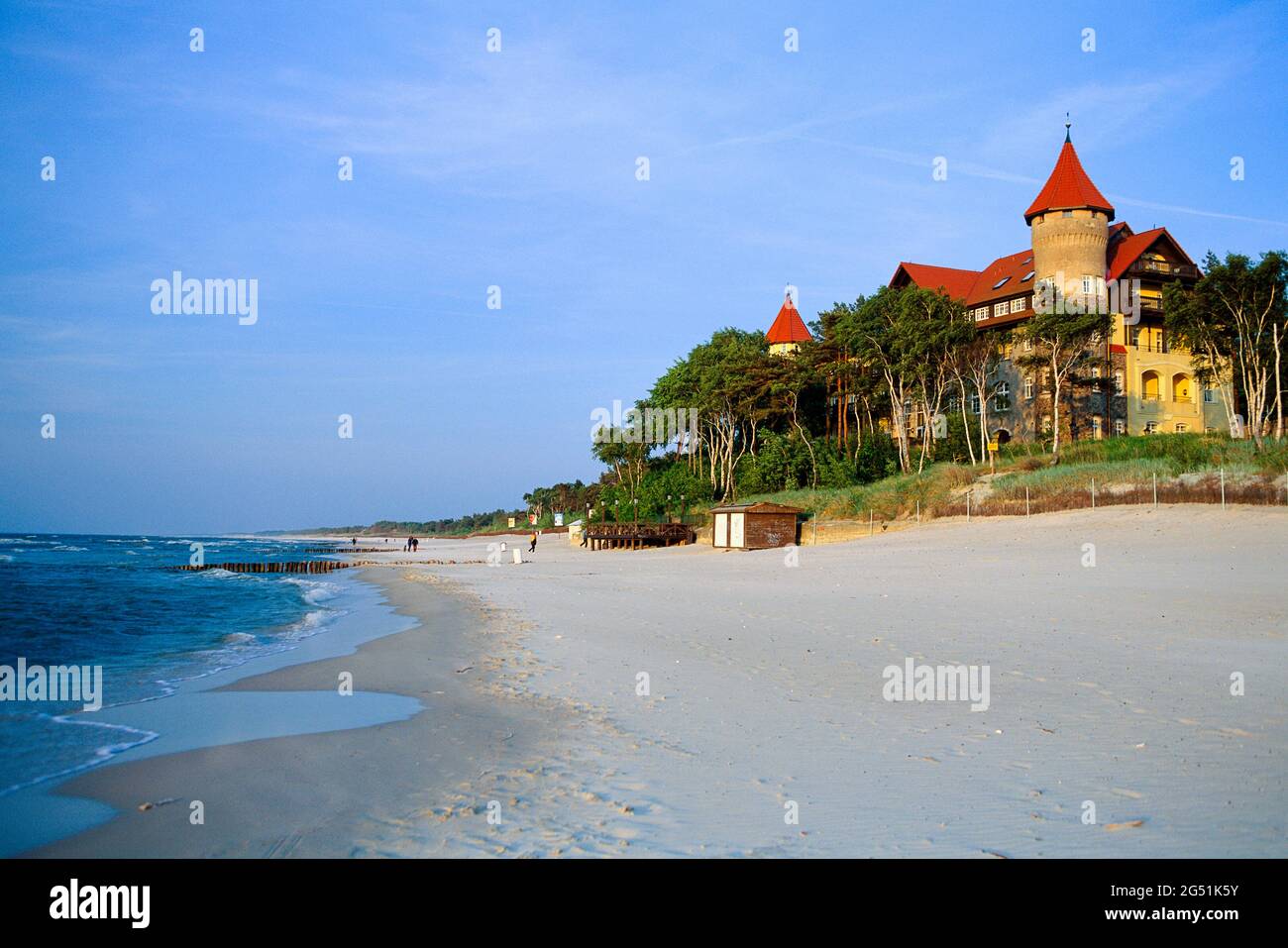 Beach, Castle Neptune and Baltic Sea, Leba, Pomeranian Voivodeship, Poland Stock Photo