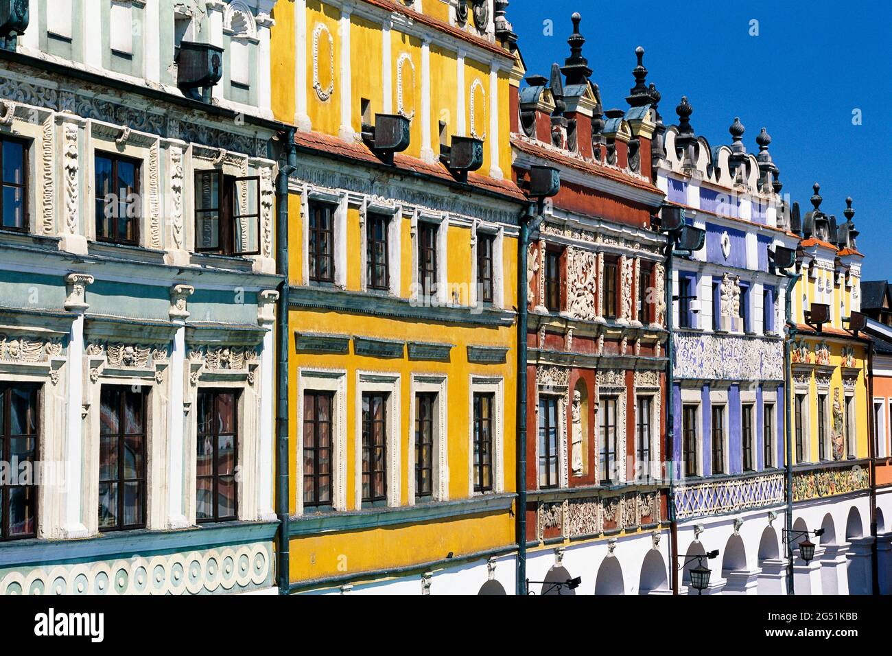 Armenian Merchant Houses lining the Great Market Square, Zamosc, Lublin Voivodeship, Poland Stock Photo