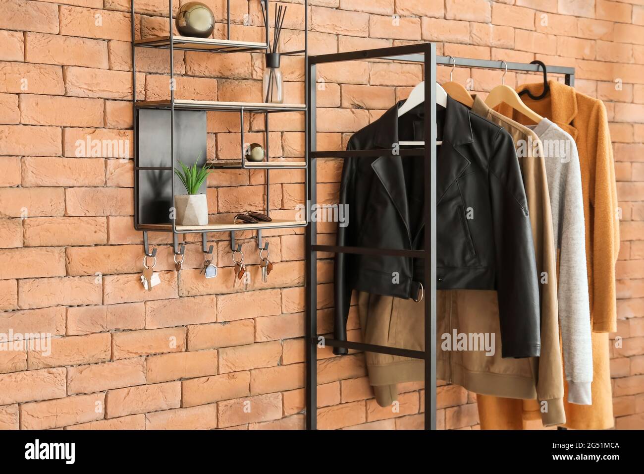 Stylish interior of modern hallway with key holder Stock Photo Alamy
