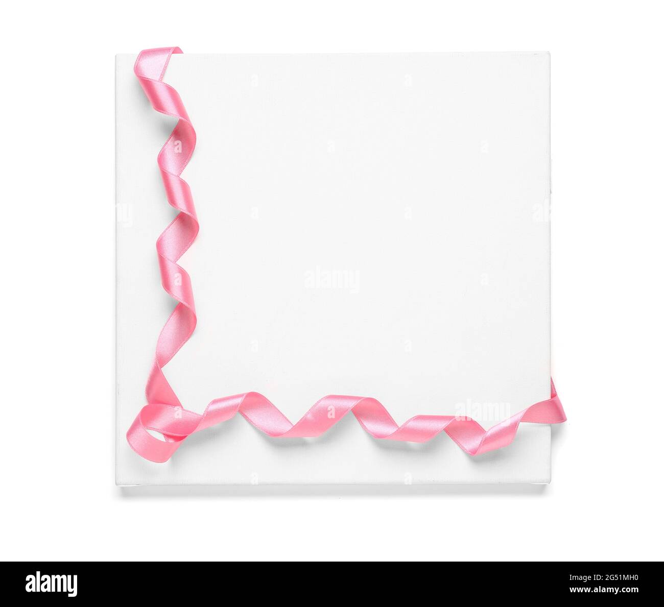 Blank card with beautiful pink ribbon on white background Stock Photo ...