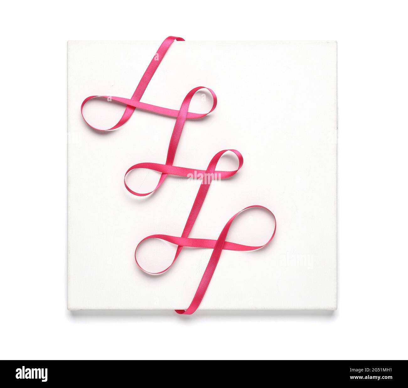 Blank card with beautiful pink ribbon on white background Stock Photo ...