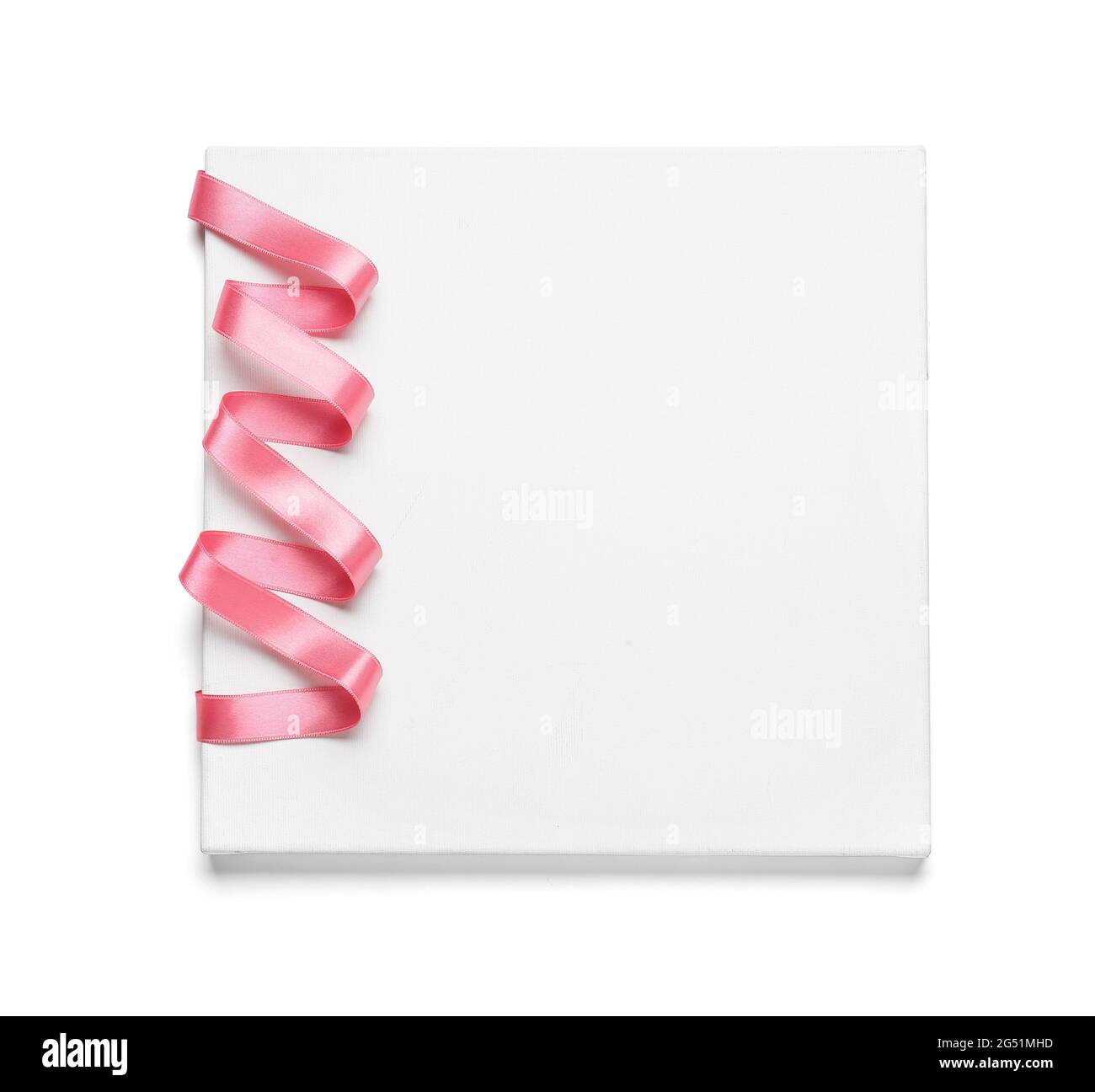 Blank card with beautiful pink ribbon on white background Stock Photo ...