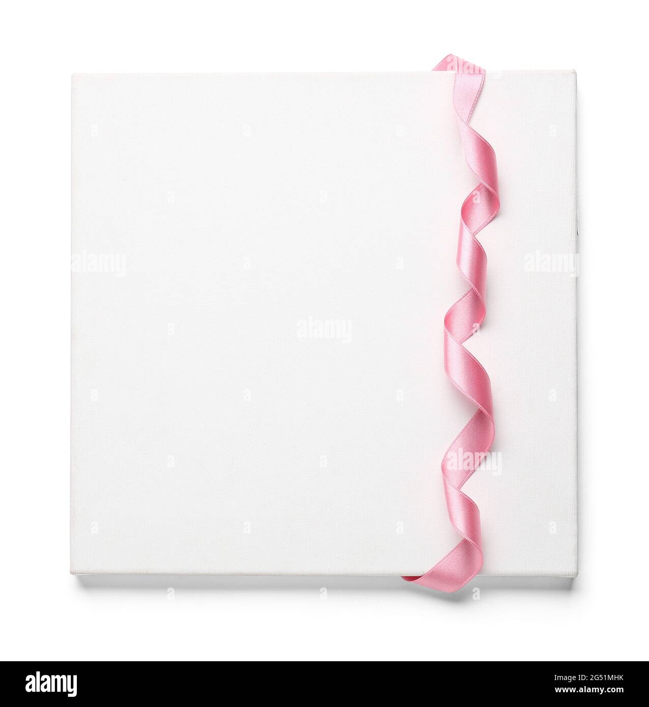Blank card with beautiful pink ribbon on white background Stock Photo ...
