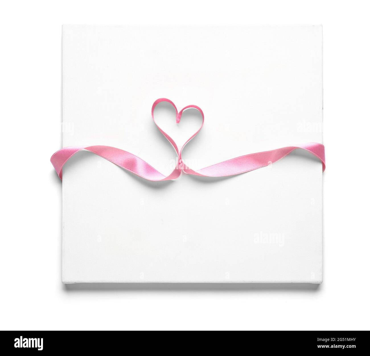 Blank card with beautiful pink ribbon on white background Stock Photo ...