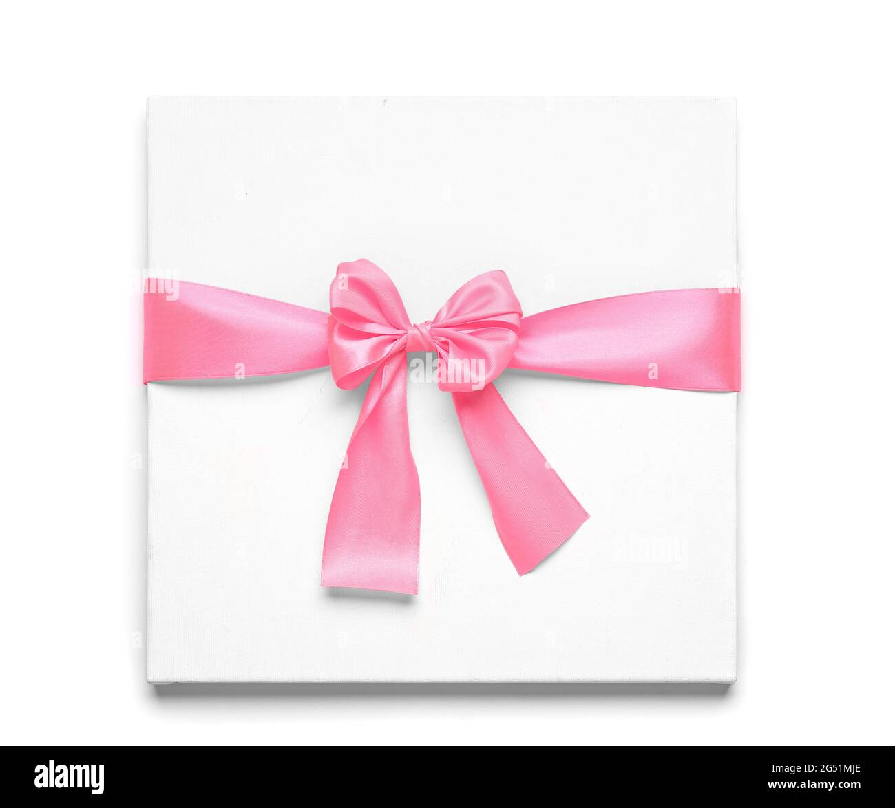 Blank card with beautiful pink ribbon on white background Stock Photo ...