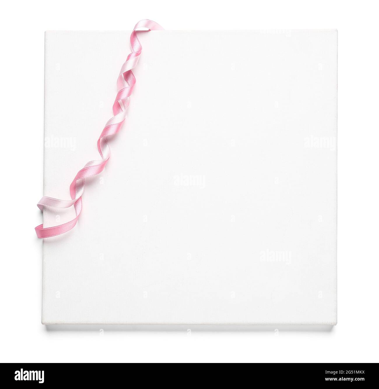 Blank card with beautiful pink ribbon on white background Stock Photo ...