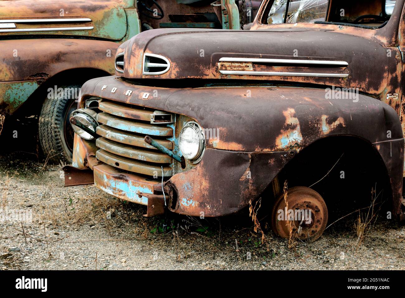 Old rusty truck in junkyard, Minnesota, USA Stock Photo