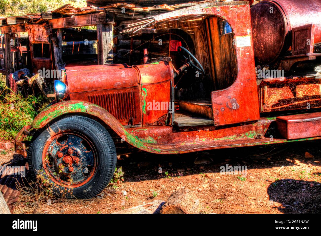 Rusty trucks at junkyard, Jerome, Arizona, USA Stock Photo