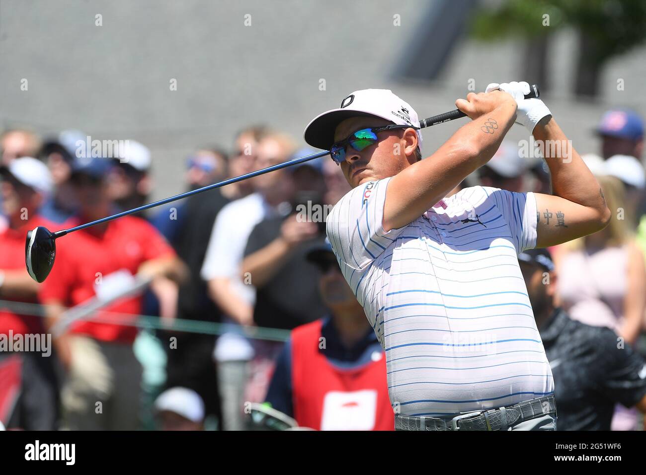 Cromwell CT, USA. 24th June, 2021. Rickie Fowler plays his shot from