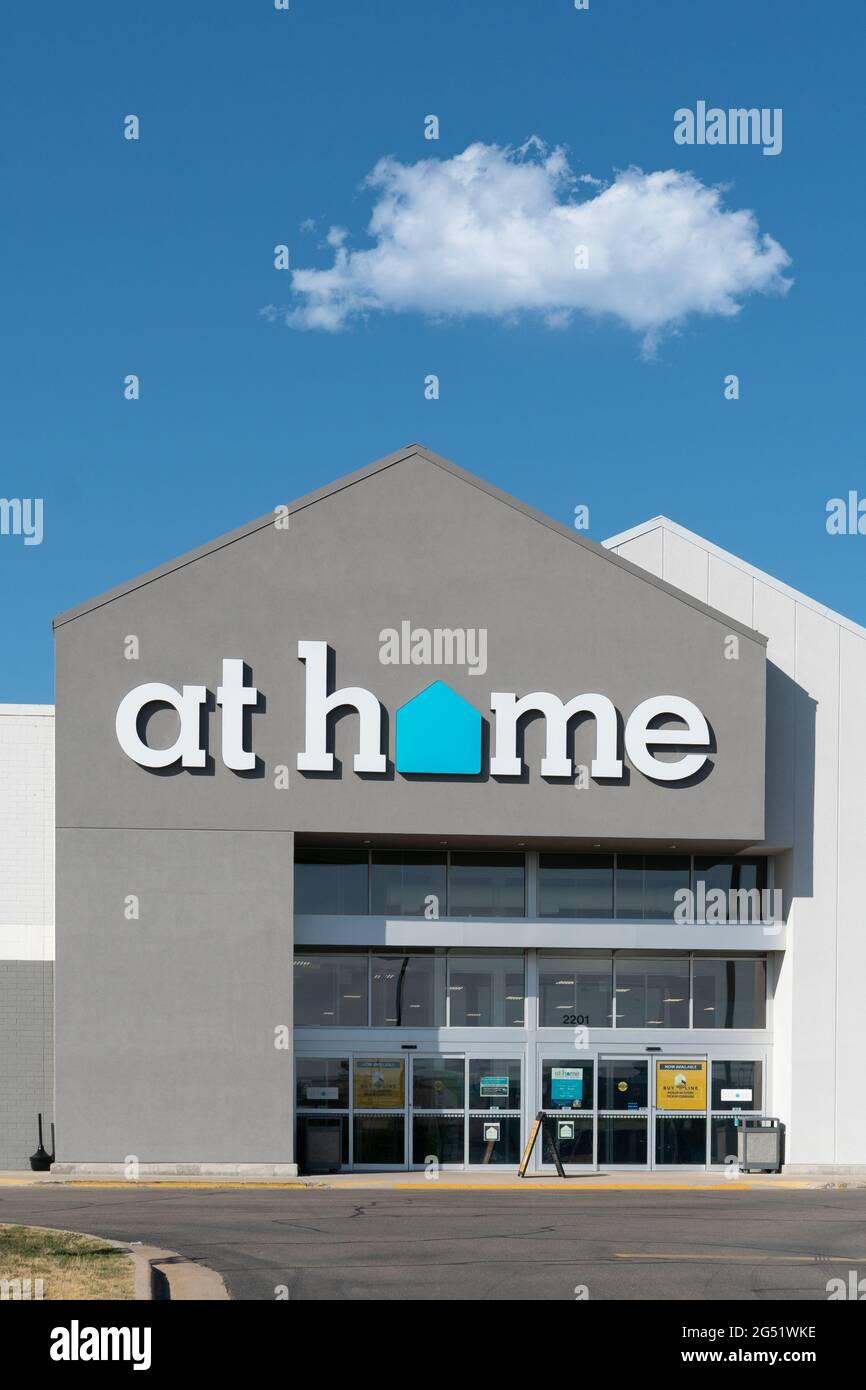MADISON, WI,USA -  JUNE 18, 2021 -  At Home Home Décor Superstore exterior and trademark logo. Stock Photo