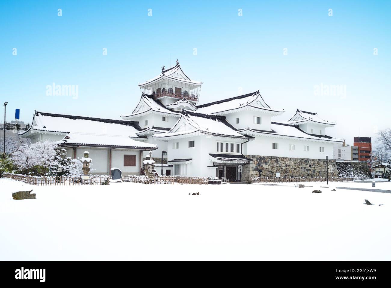 snowscape of Toyama Castle, aka Azumi Castle, at Toyama city in japan Stock Photo