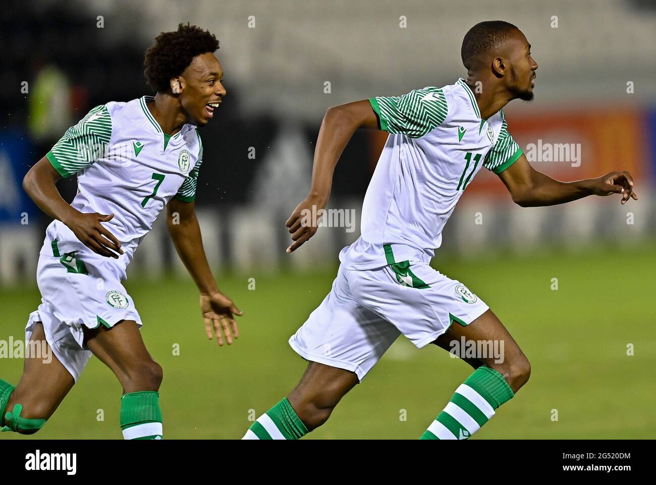 Doha, Qatar. 24th June, 2021. Djoumoi Moussa (R) of Comoros celebrates