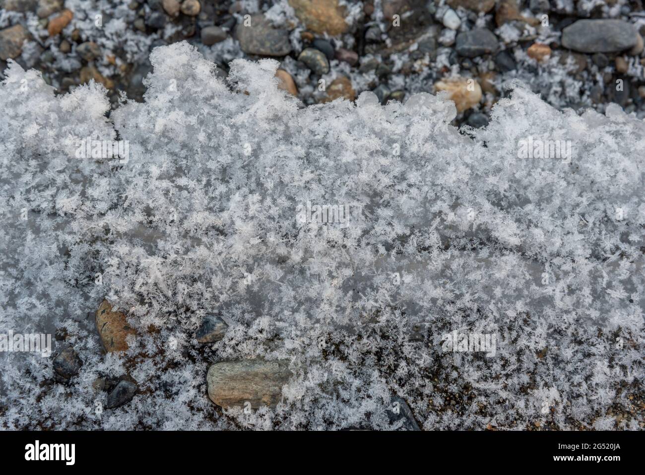 An ice, icy winter leak shoreline with crystal clear waters and rocks