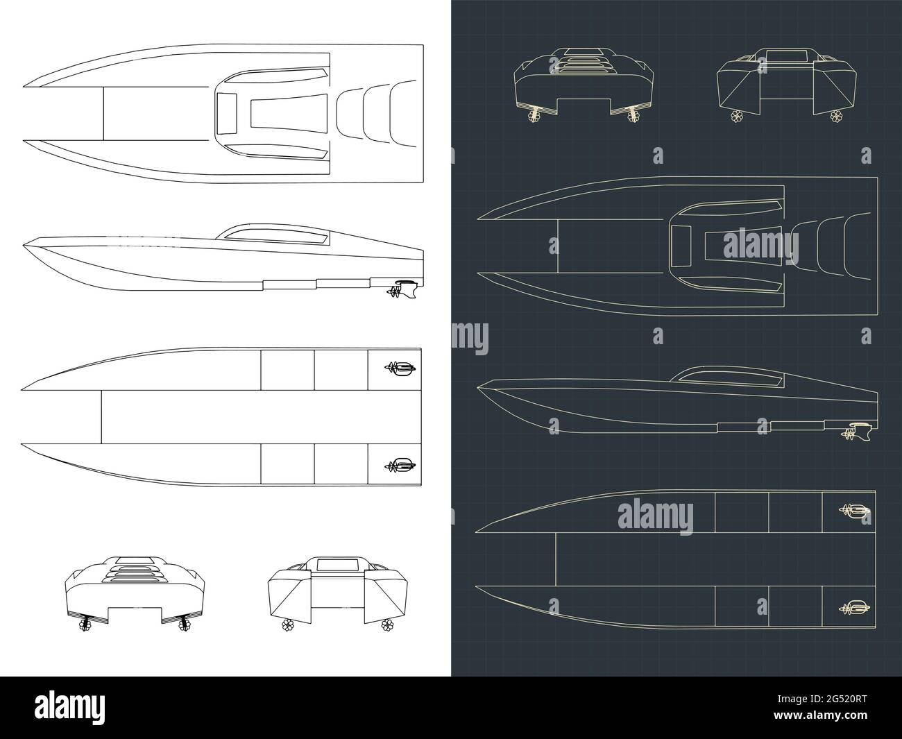 Stylized vector illustration of drawings of a speedboat Stock Vector Image  & Art - Alamy