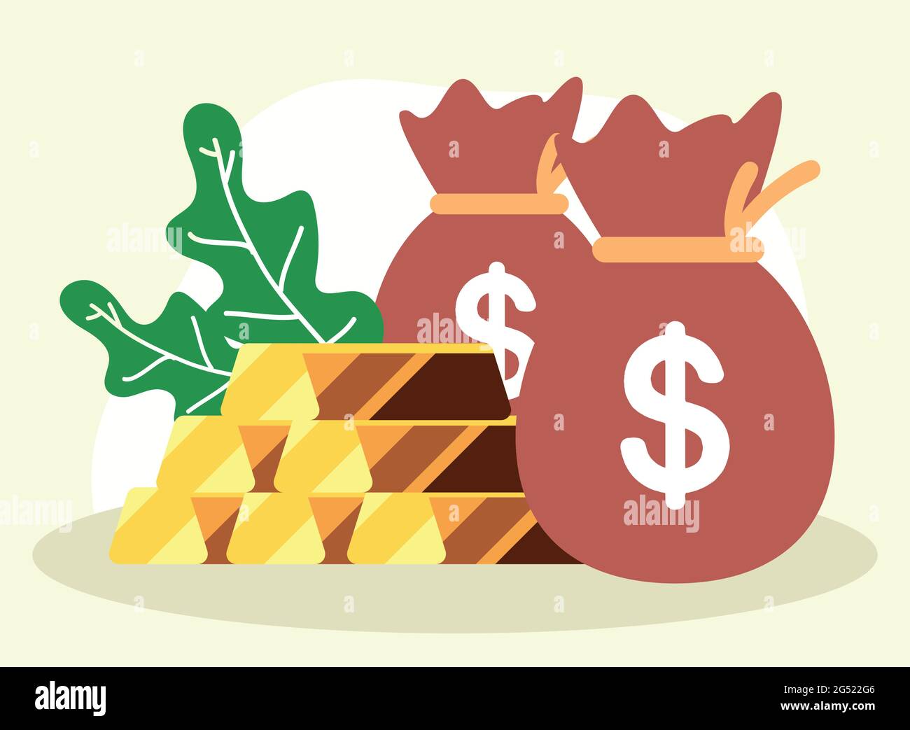 Money bags with gold bars and leaves Stock Vector Image & Art - Alamy