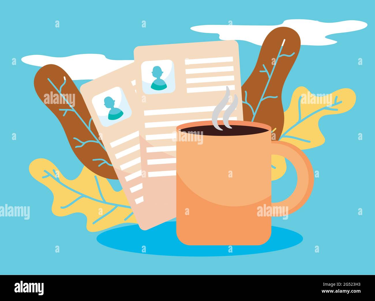 cv curriculums and coffee mug with leaves Stock Vector